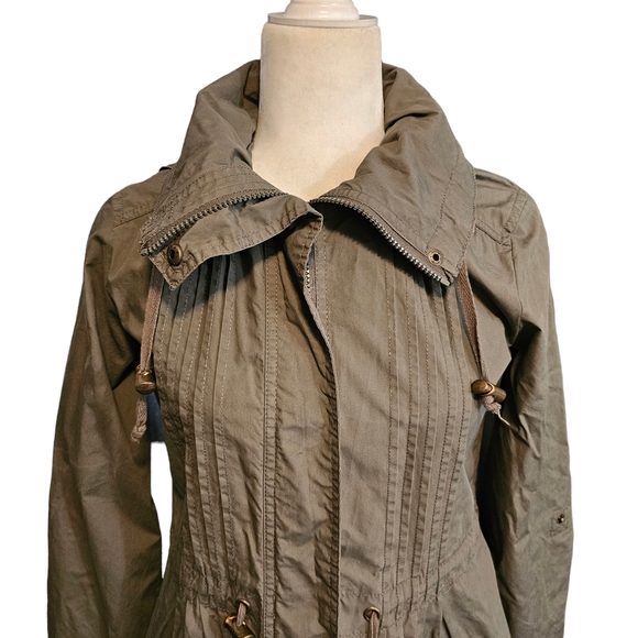 Denim Co. Hooded Lightweight Jacket Utility Pockets Green Women's Size 10 - Picture 3 of 16